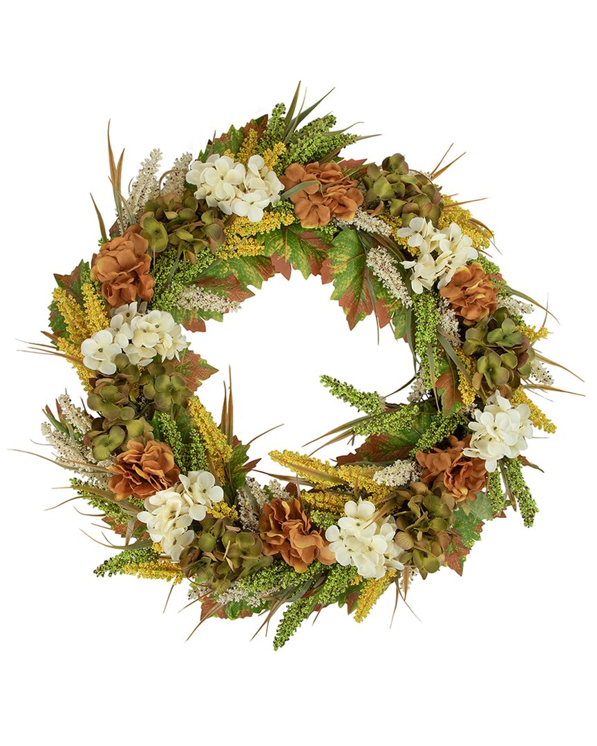 NORTHLIGHT NORTHLIGHT WHITE AND ORANGE HYDRANGEA ARTIFICIAL FALL HARVEST TWIG WREATH 28-IN UNLIT