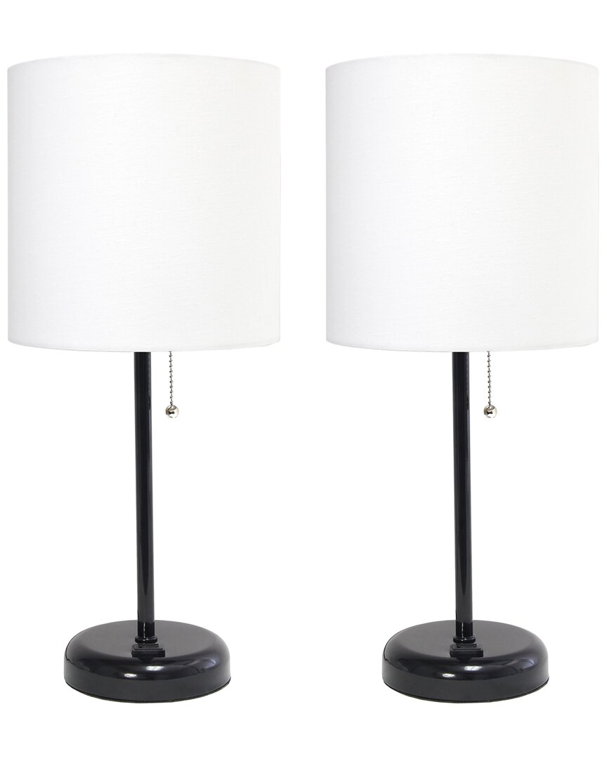 Lalia Home Laila Home Black Stick Lamp With Charging Outlet And Fabric Shade 2pk Set