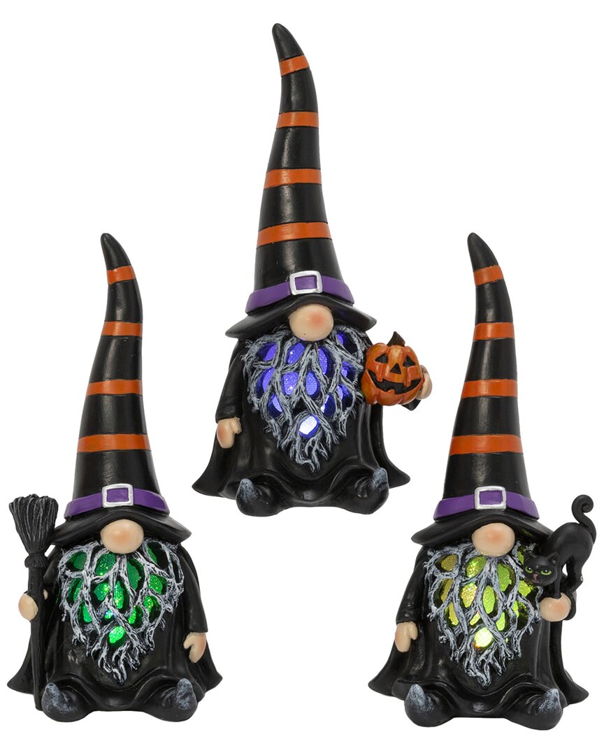 Gerson International ™ Set Of 3 Spooky Lighted Halloween Gnome Witch Figurine , Timer