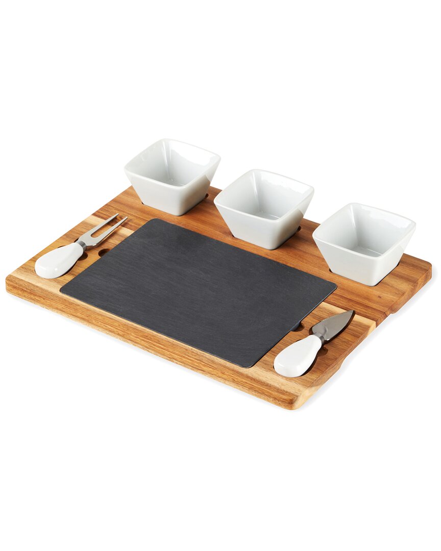 Twine Acacia/slate Cheese Board Set With Ceramic Bowls In Brown