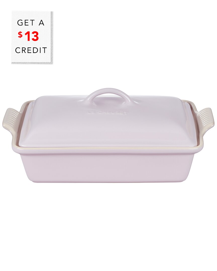 LE CREUSET SHALLOT HERITAGE COVERED RECTANGULAR CASSEROLE WITH $13 CREDIT