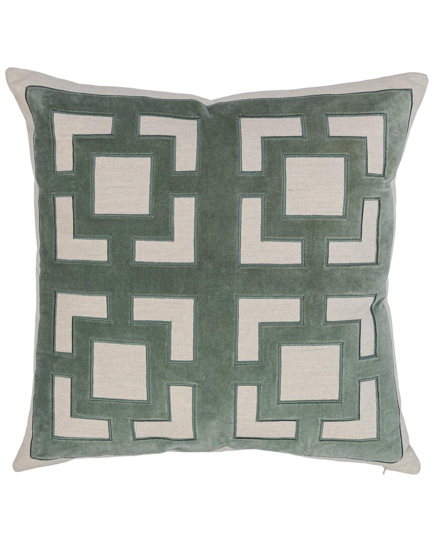Classic Home Cotton Velvet Applique Corbin Throw Pillow In Green