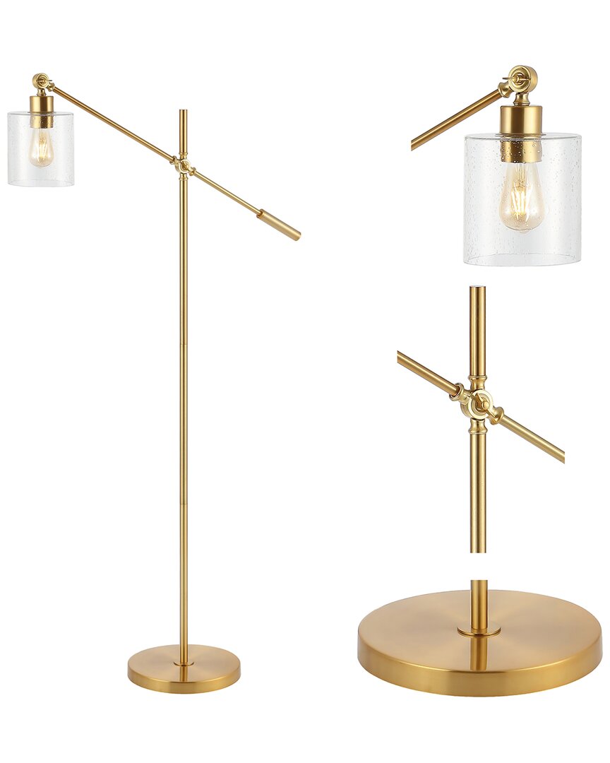 Jonathan Y Designs Kathryn Classic 60 Iron Seeded Glass Adjustable Head Modern Led Floor Lamp In Brass