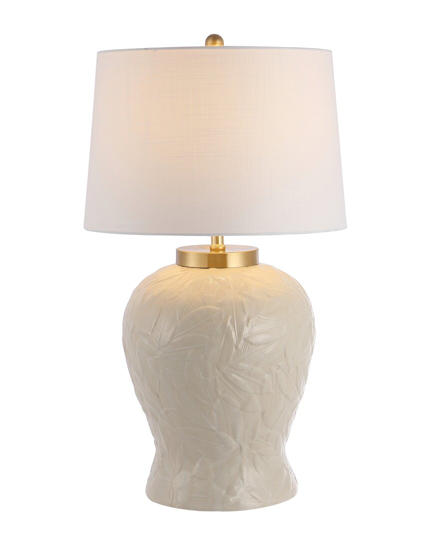 Jonathan Y Designs Regency Palm Leaf 31 5 Ceramic Metal Bohemian Cottage Led Table Lamp In Cream