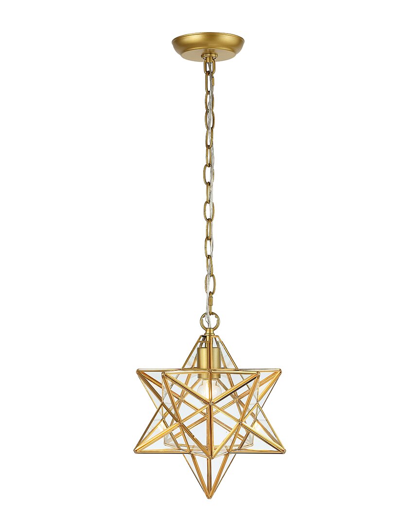 Jonathan Y Designs Stella 12 Moravian Star Metal Clear Glass Led Pendant In Gold