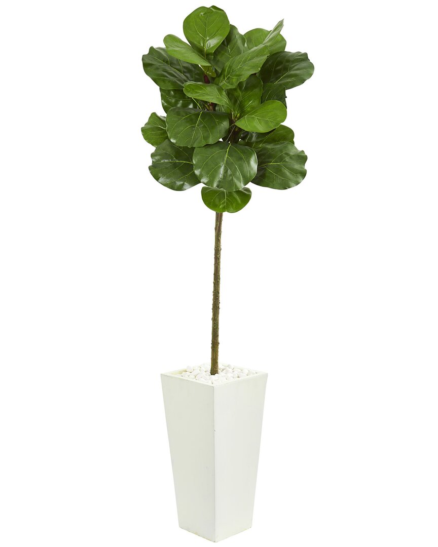 Nearly Natural 5.5ft Fiddle Leaf Artificial Tree In White Tower Planter In Green