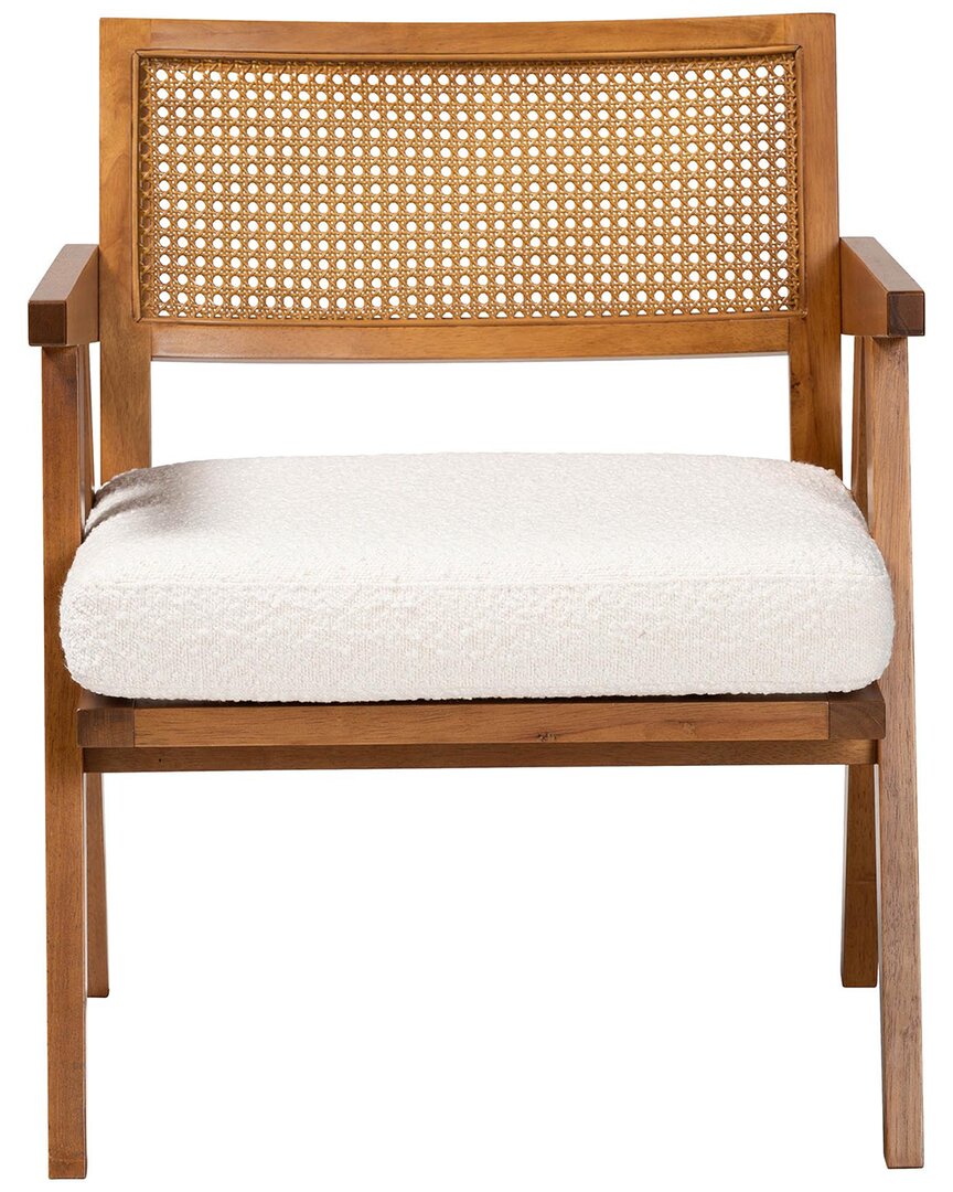 Baxton Studio Jetsam Japandi Cream Boucle Fabric & Walnut Brown Finished Wood Arm Chair