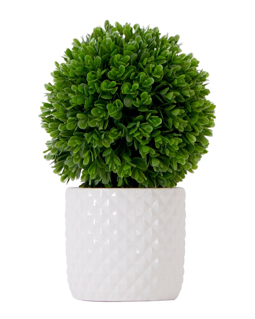 Nearly Natural 10in Artificial Boxwood Topiary Plant With Decorative Planter In Green