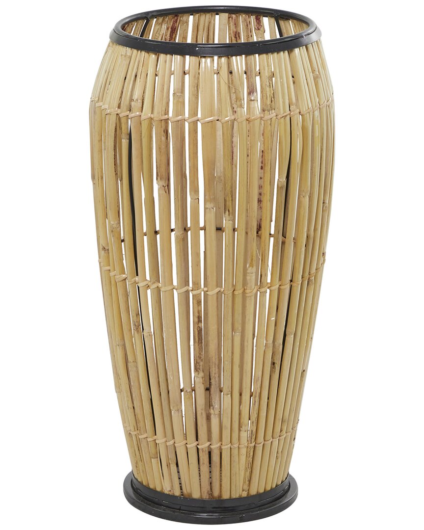 The Novogratz Brown Wicker Handmade Slatted Frame Vase With Black Metal Accents