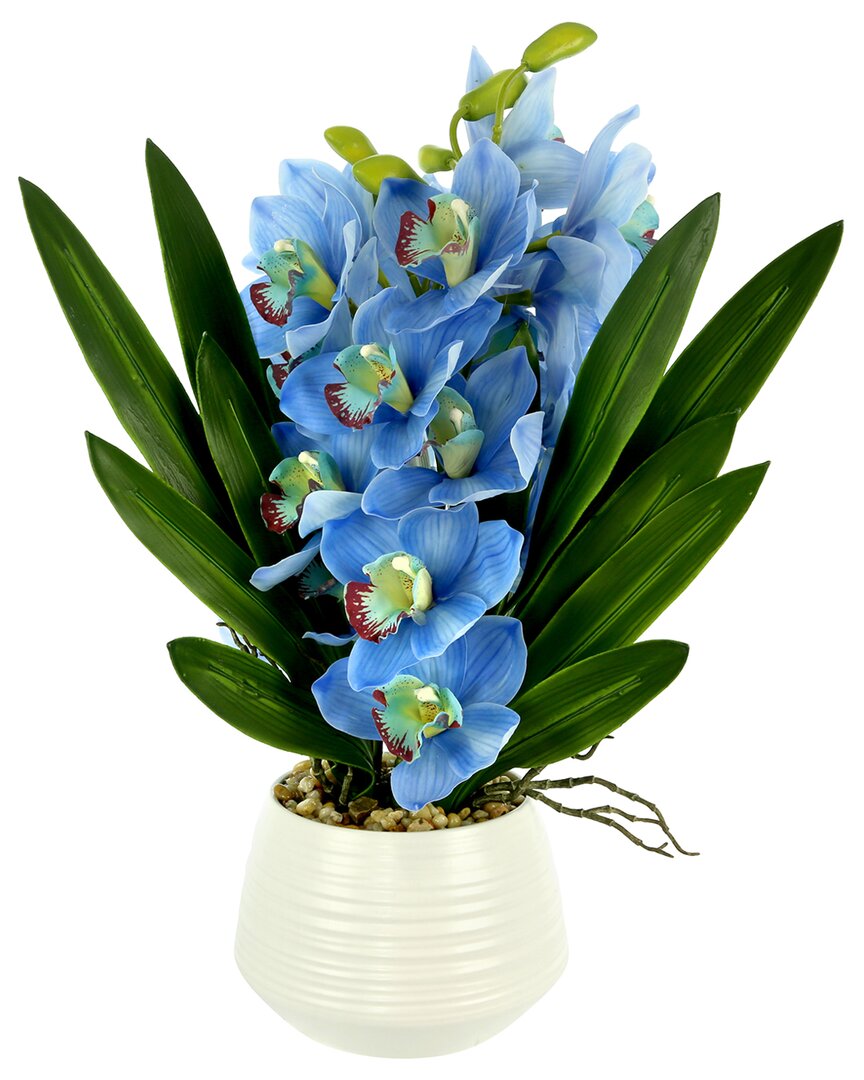Shop Creative Displays Blue Orchid Arrangement In White Ceramic Pot