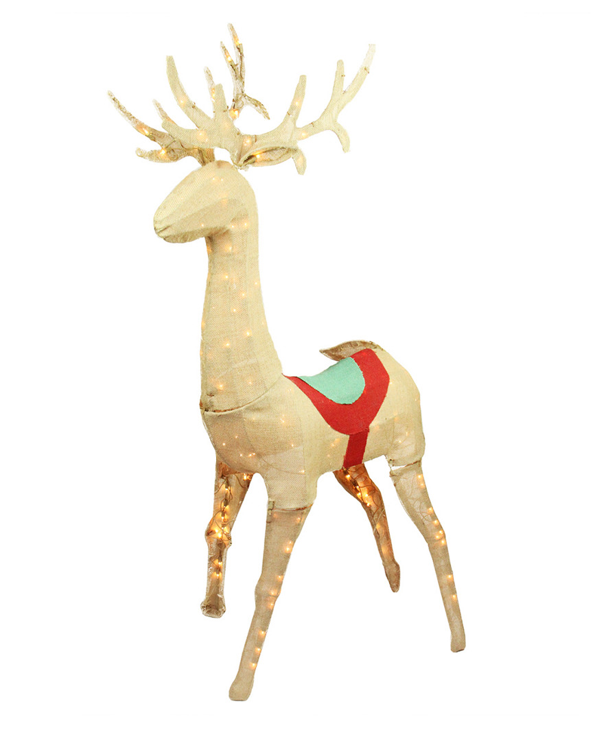 Northlight 60in Pre-lit Rustic Burlap Standing Reindeer Christmas