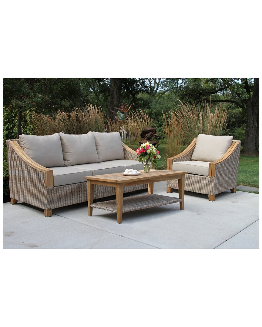 Outdoor Interiors Ash Wicker & Teak 3pc Sofa Set