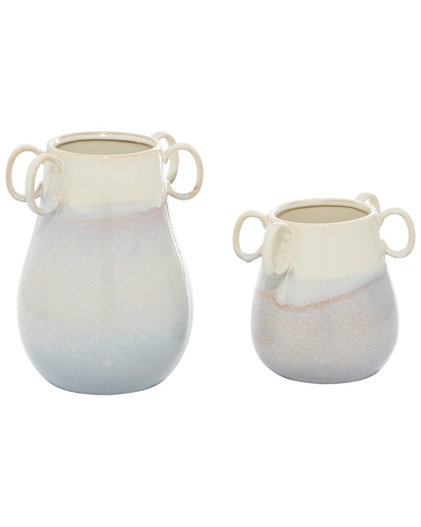 Peyton Lane Set Of 2 White Ceramic Vase With Handles