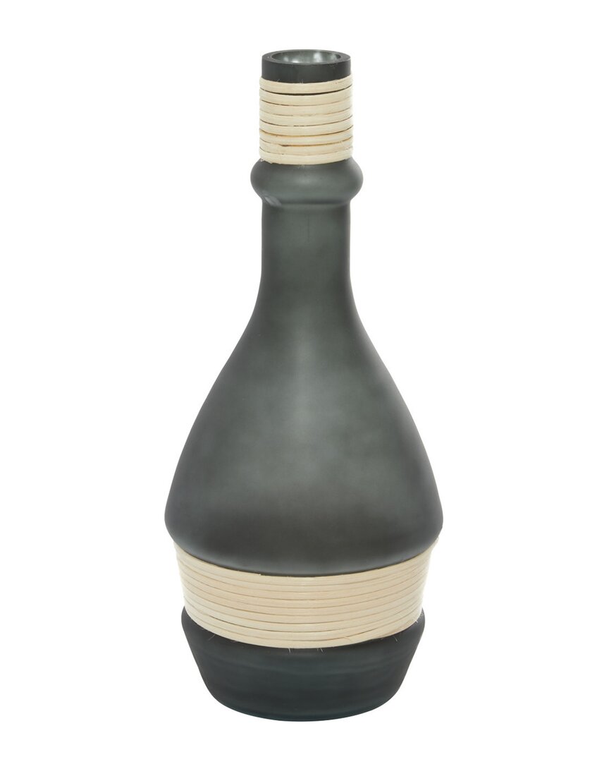 The Novogratz Black Glass Handmade Vase With Rattan Accents In Green