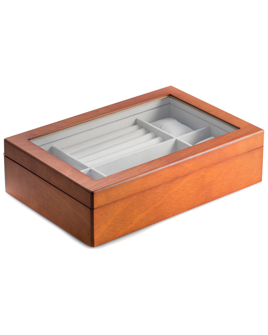 Bey-berk Wood Valet And Watch Box With Glass Top