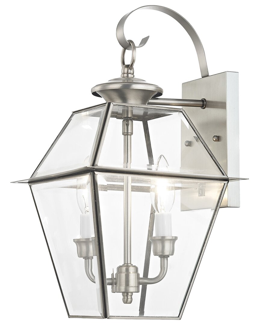 Livex Lighting 2-light Brushed Nickel Outdoor Wall Lantern In Silver