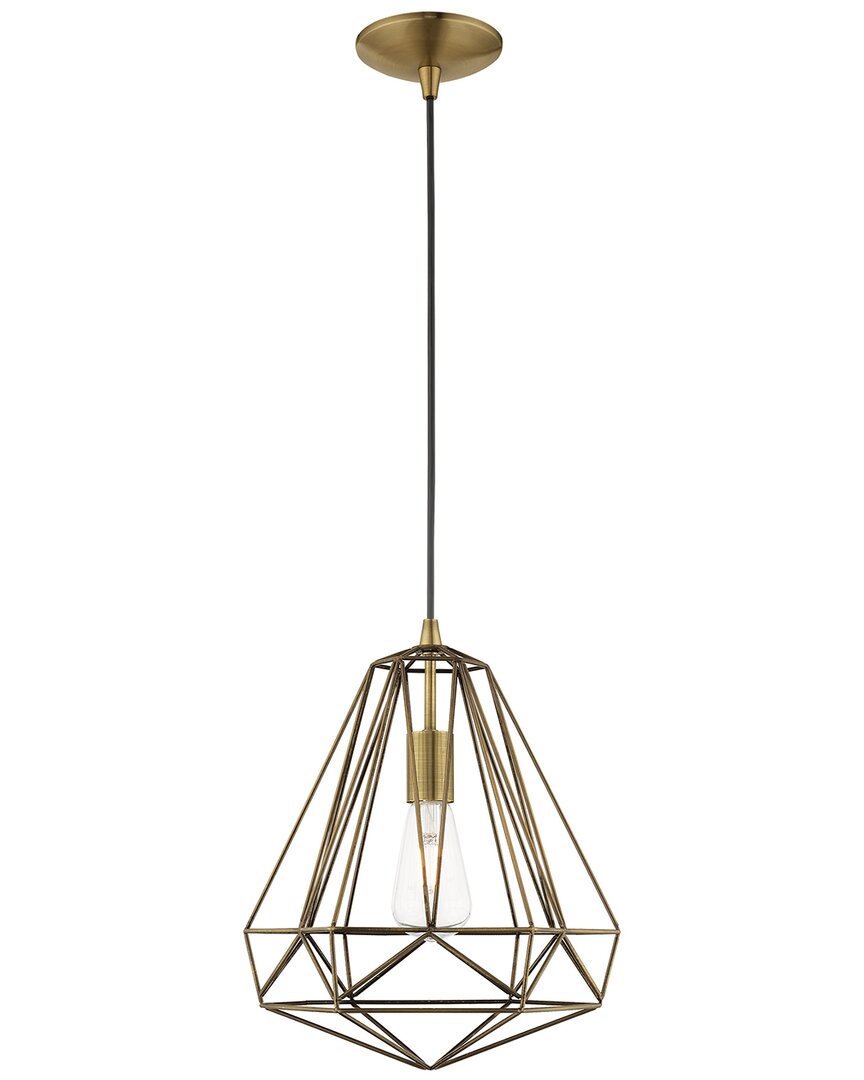 Livex Lighting Geometric Shade 1 Lt Antique Brass Mini Pendant In Gold