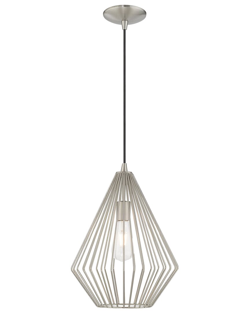 Livex Lighting Geometric Shade 1 Lt Brushed Nickel Mini Pendant In Silver
