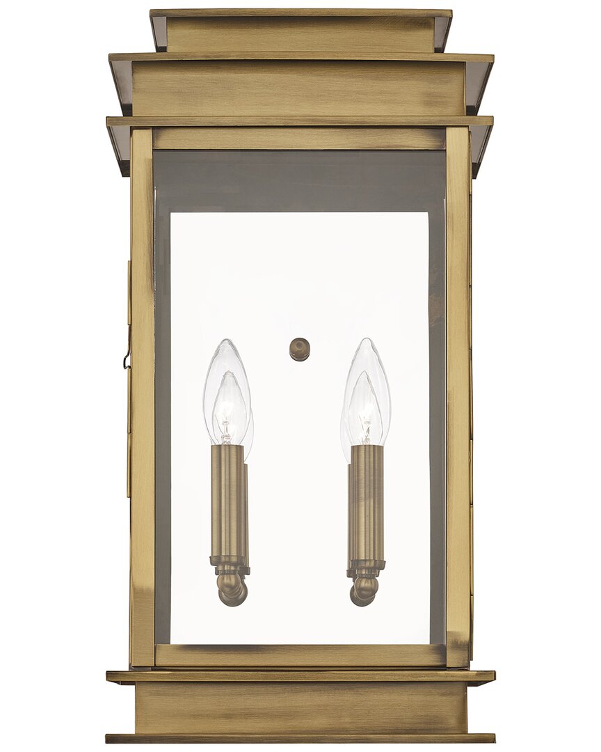 Livex Lighting 2-light Antique Brass Outdoor Wall Lantern In Gold