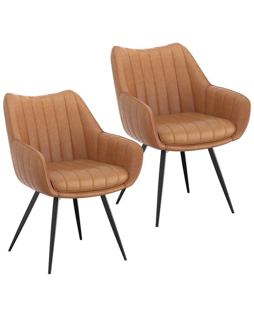 Worldwide Home Furnishings Set Of 2 Modern Swivel Dining & Accent Chair In Brown