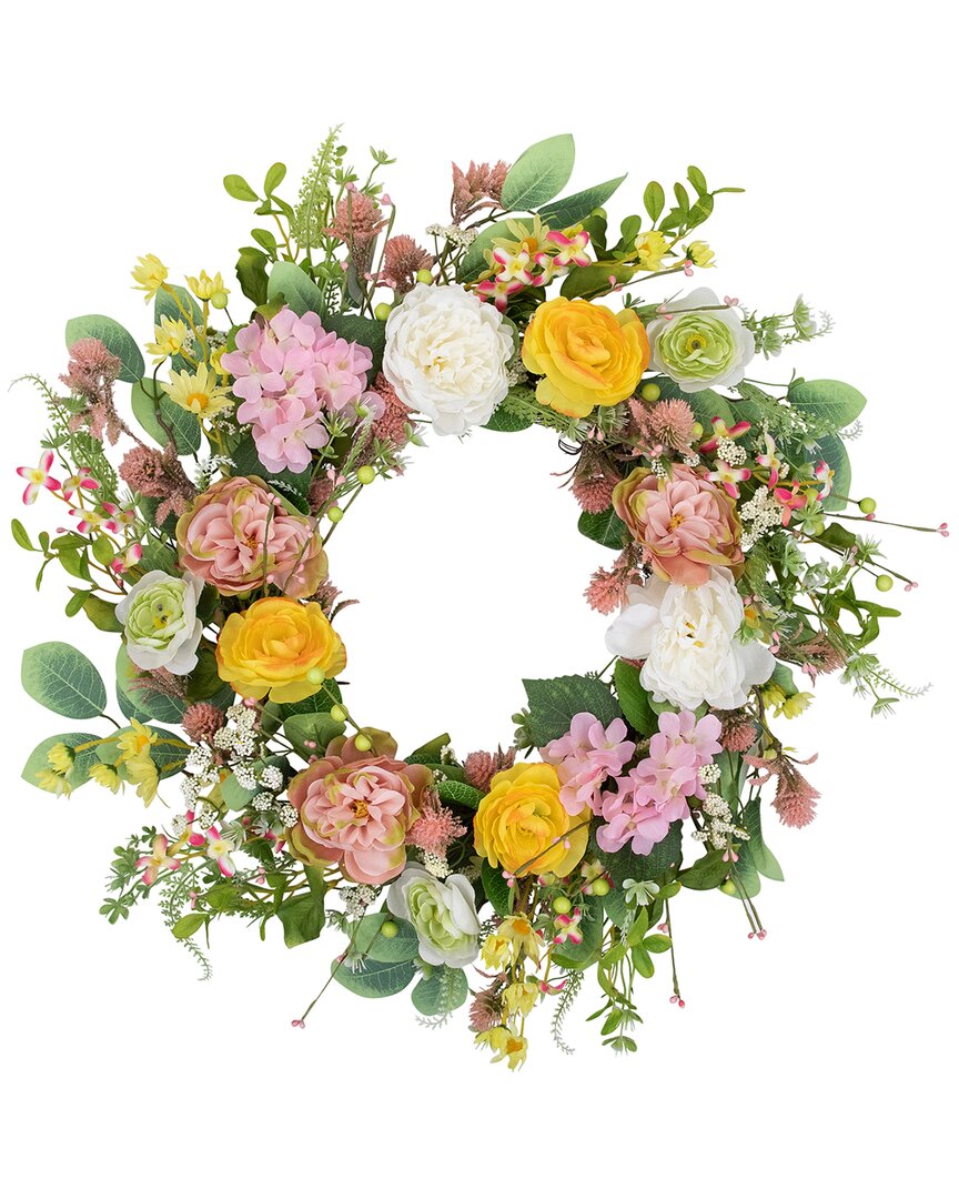 Northlight Rose And Hydrangea Floral Spring Wreath In Pink