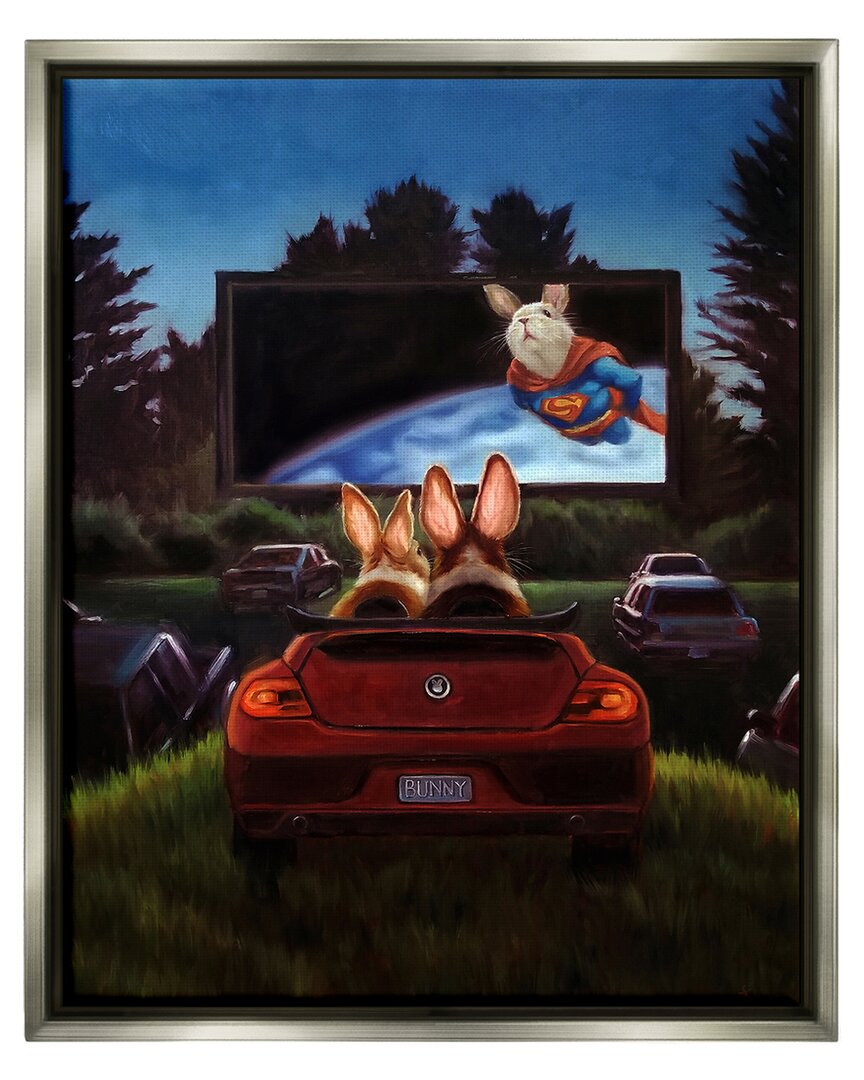 Shop Stupell Romantic Bunny Movie Drive-in Framed Floater Canvas Wall Art By Lucia Heffernan