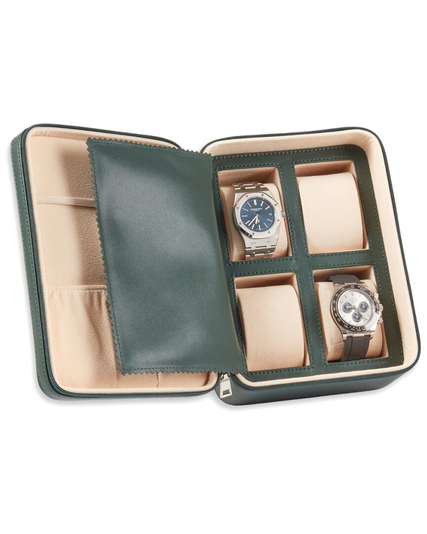 Bey-berk Drake Leather Four-watch & Accessory Travel Case In Green