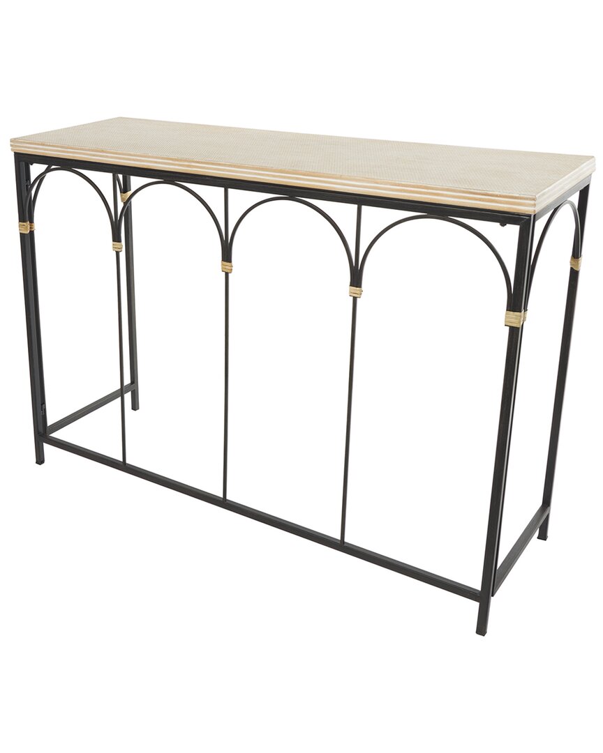 Peyton Lane Wood & Rattan Arched Console Table With Zig Zag Top