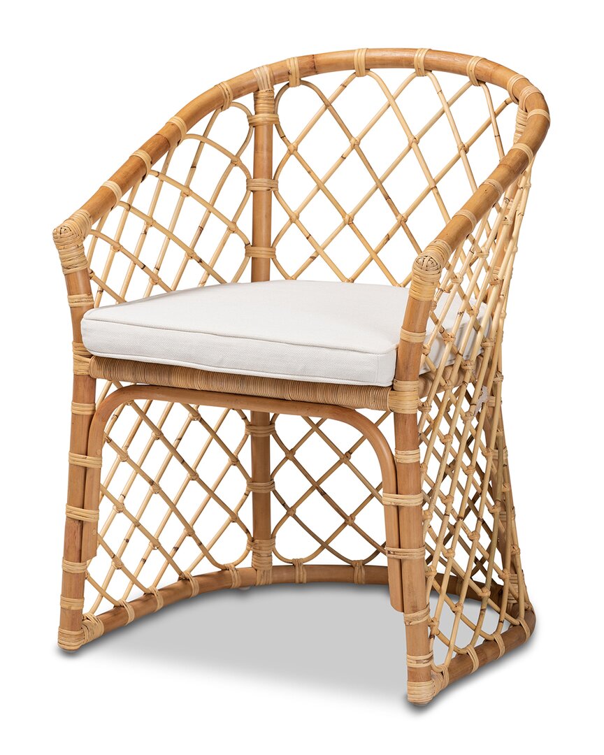 Baxton Studio Orchard Upholstered Rattan Dining Chair In White