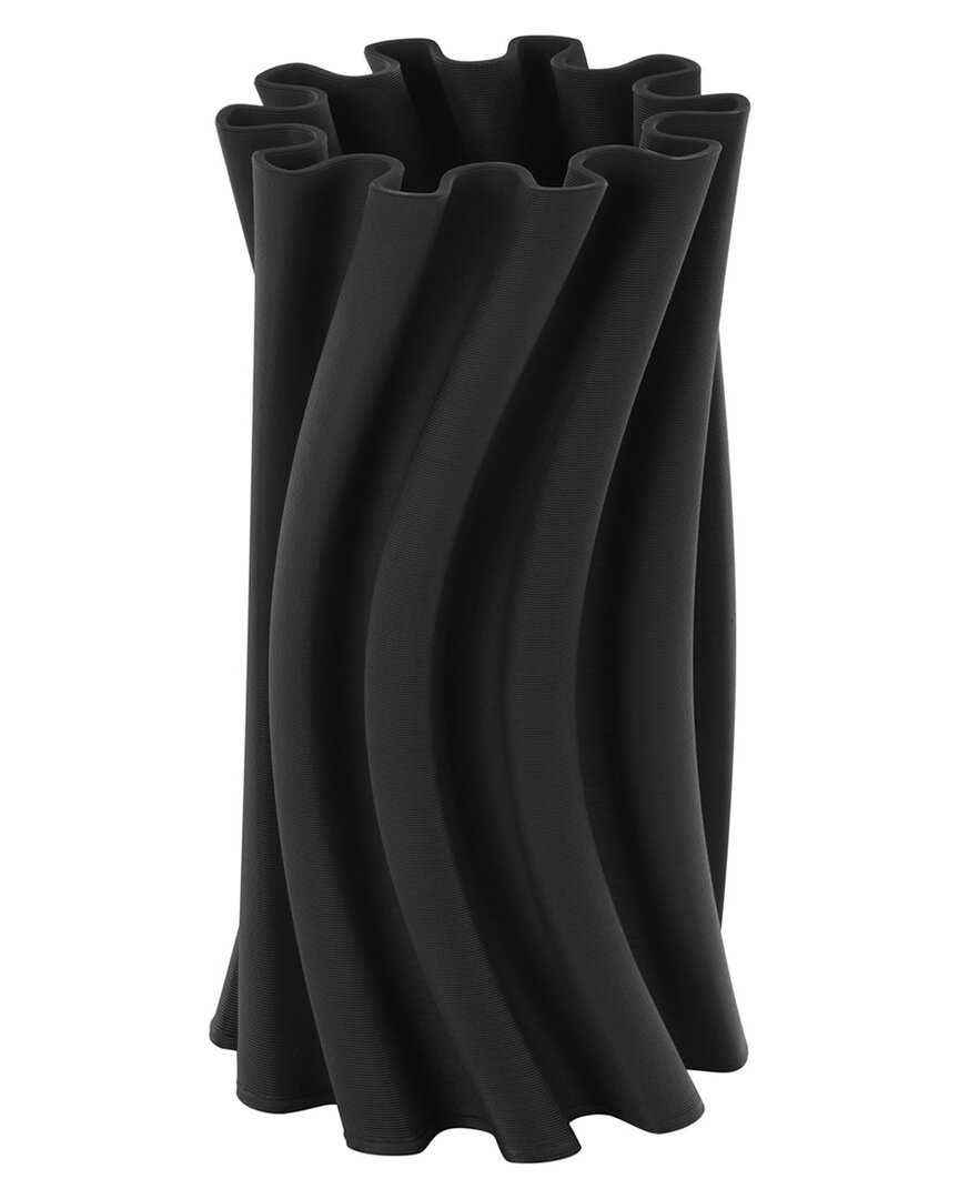 Peyton Lane Abstract Ceramic Curvy Ribbed Decorative Vase In Black