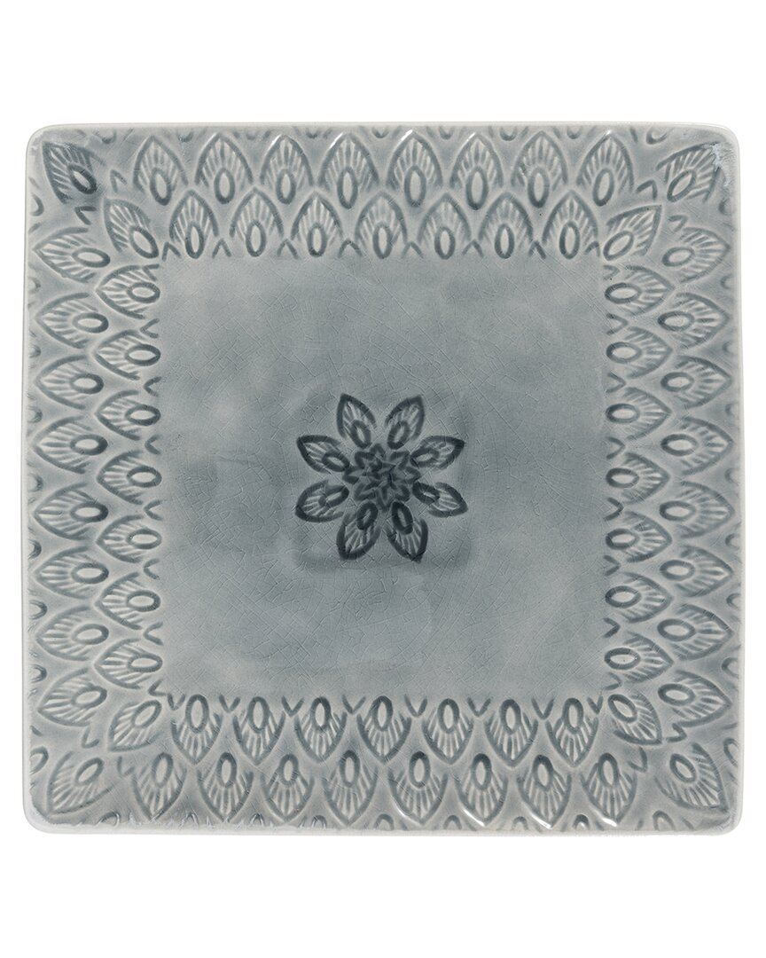 Euro Ceramica Peacock Square Serving Platter In Grey