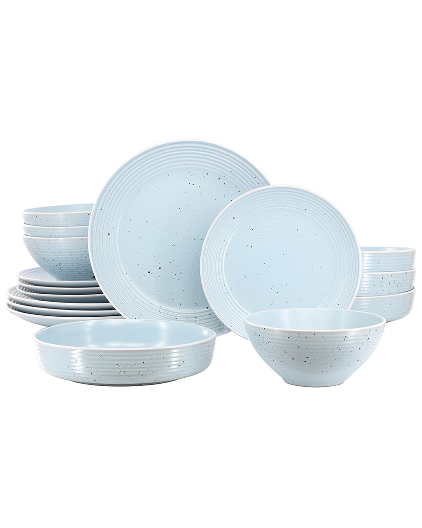 Elama Emilia Light Blue 16pc Double Bowl Stoneware Dinne