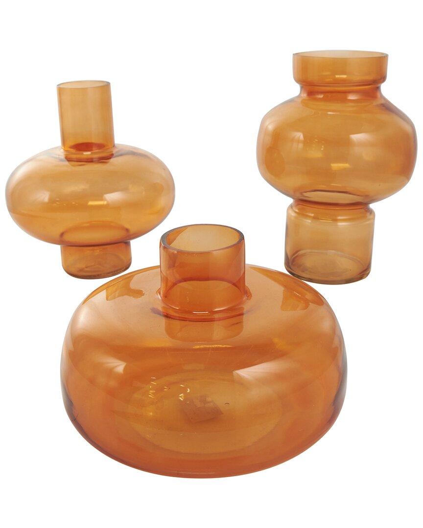 Peyton Lane Set Of 3 Orange Glass Round Vase In Orange