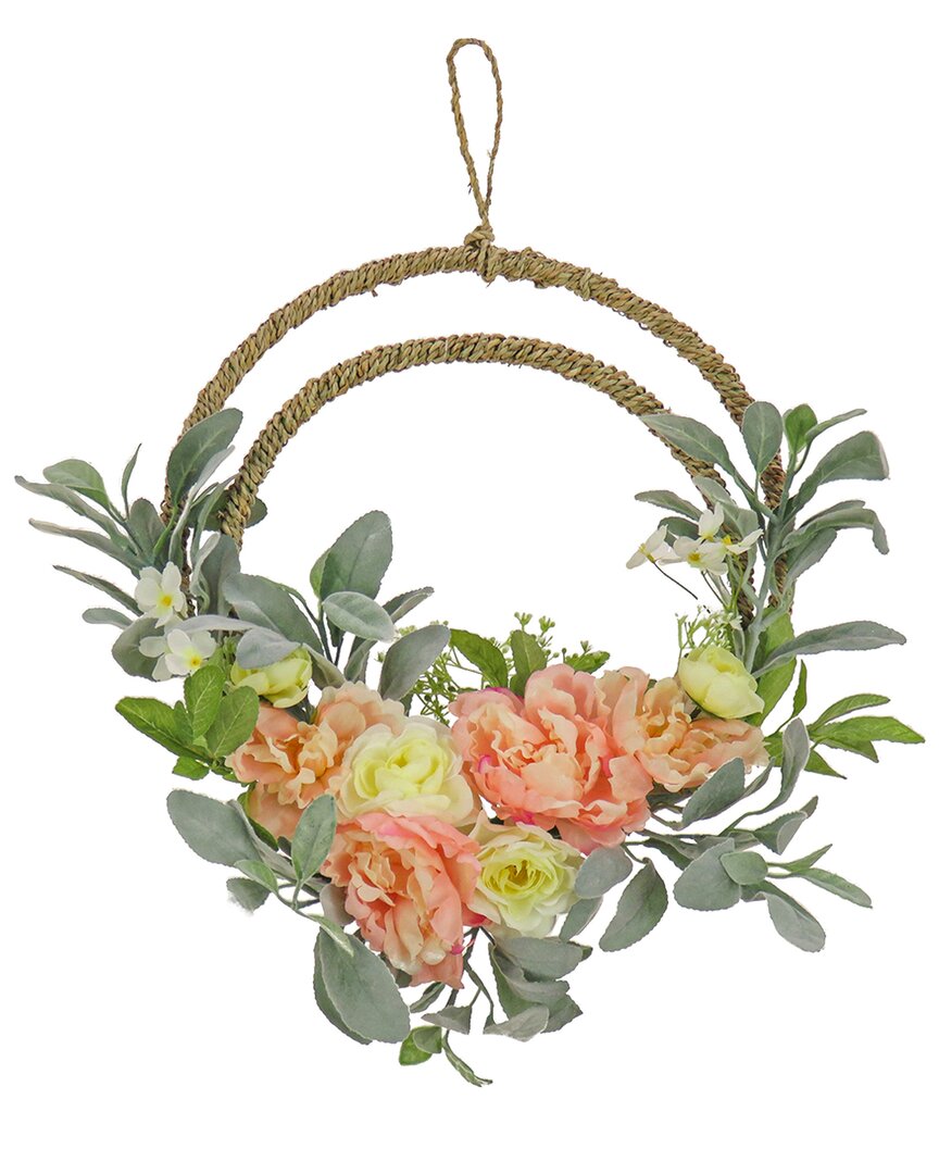 National Tree Company Spring Peony Double Hoop Wreath In Pink