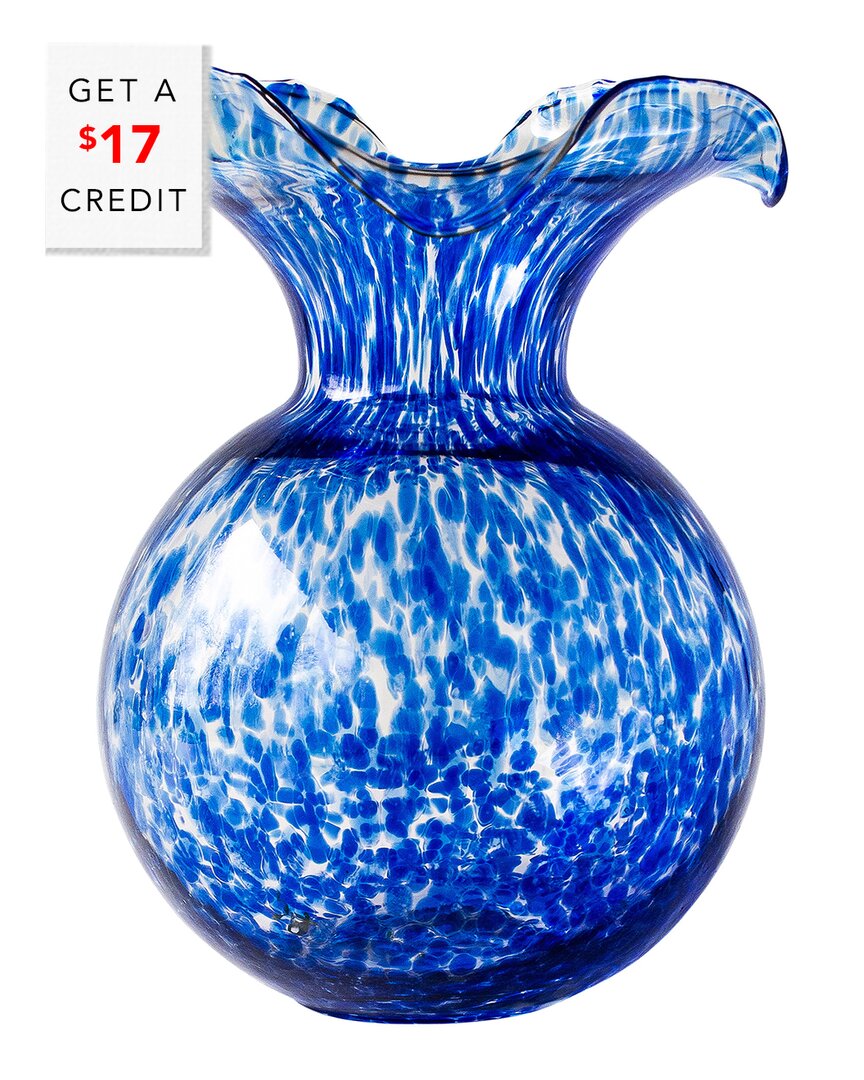Vietri Hibiscus Glass Cobalt Tortoiseshell Large Fluted Vase