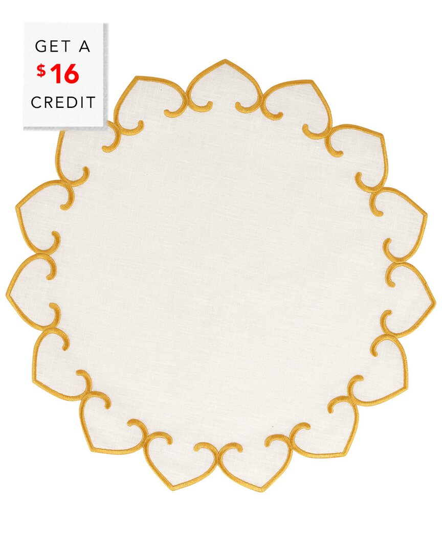 Vietri Tessuti White Round Placemats With Gold Stitching With $16 Credit