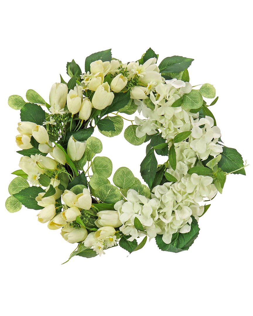 National Tree Company Tulips & Buttercups Spring Wreath In Cream
