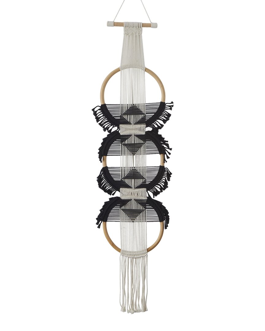 Peyton Lane Macrame Black Cotton Handmade Intricately Weaved Wall Decor With Fringe Tassels