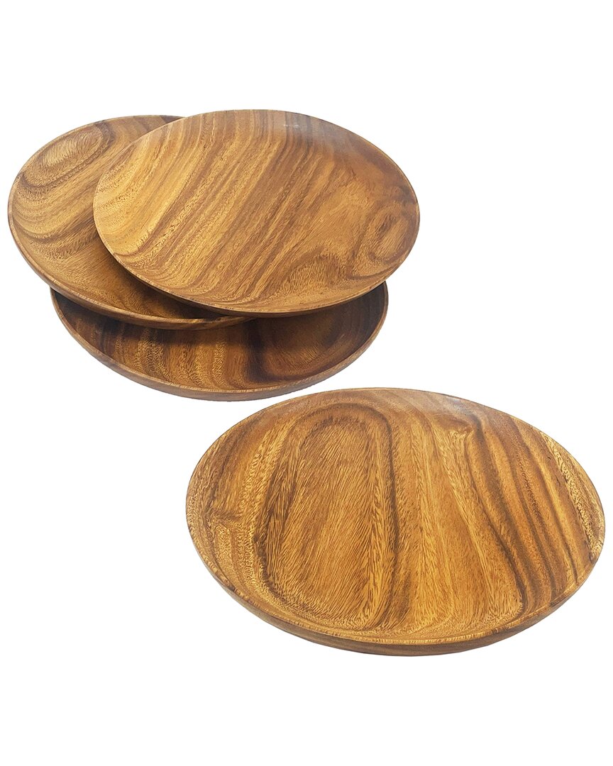 Woodard & Charles Set Of Four 11in Round Acacia Plates