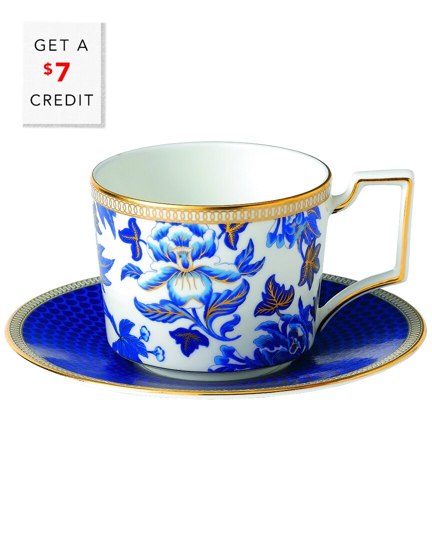 Wedgwood Hibiscus Teacup And Saucer 2pc Set With $7 Credit