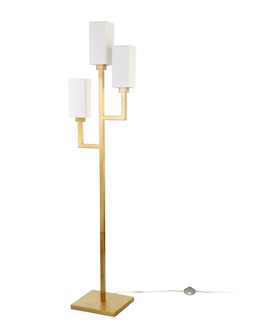 Abraham + Ivy Basso Brass Torchiere 3 Light Floor Lamp With Fabric Shades In Gold