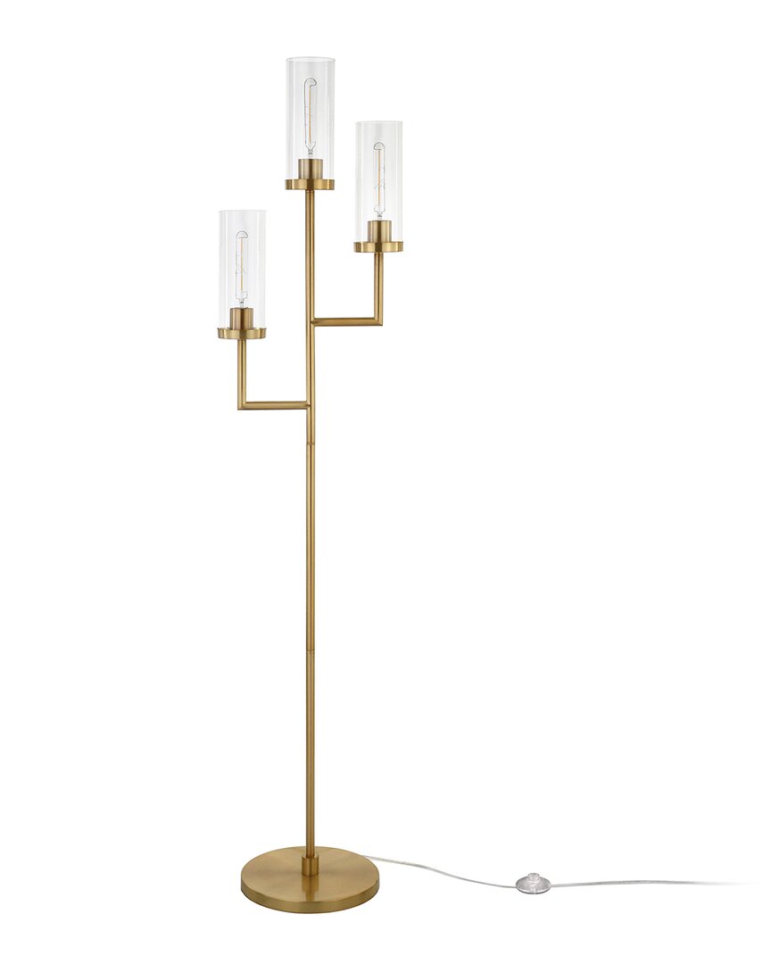 Abraham + Ivy Basso Brass Torchiere 3 Light Floor Lamp With Seeded Glass Shades In Gold