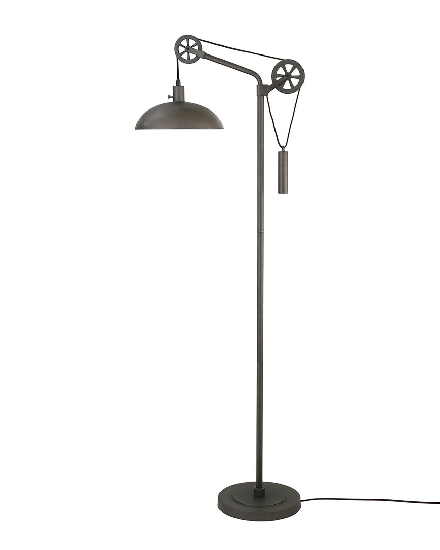 Abraham + Ivy Neo Aged Steel Floor Lamp With Spoke Wheel Pulley System In Silver