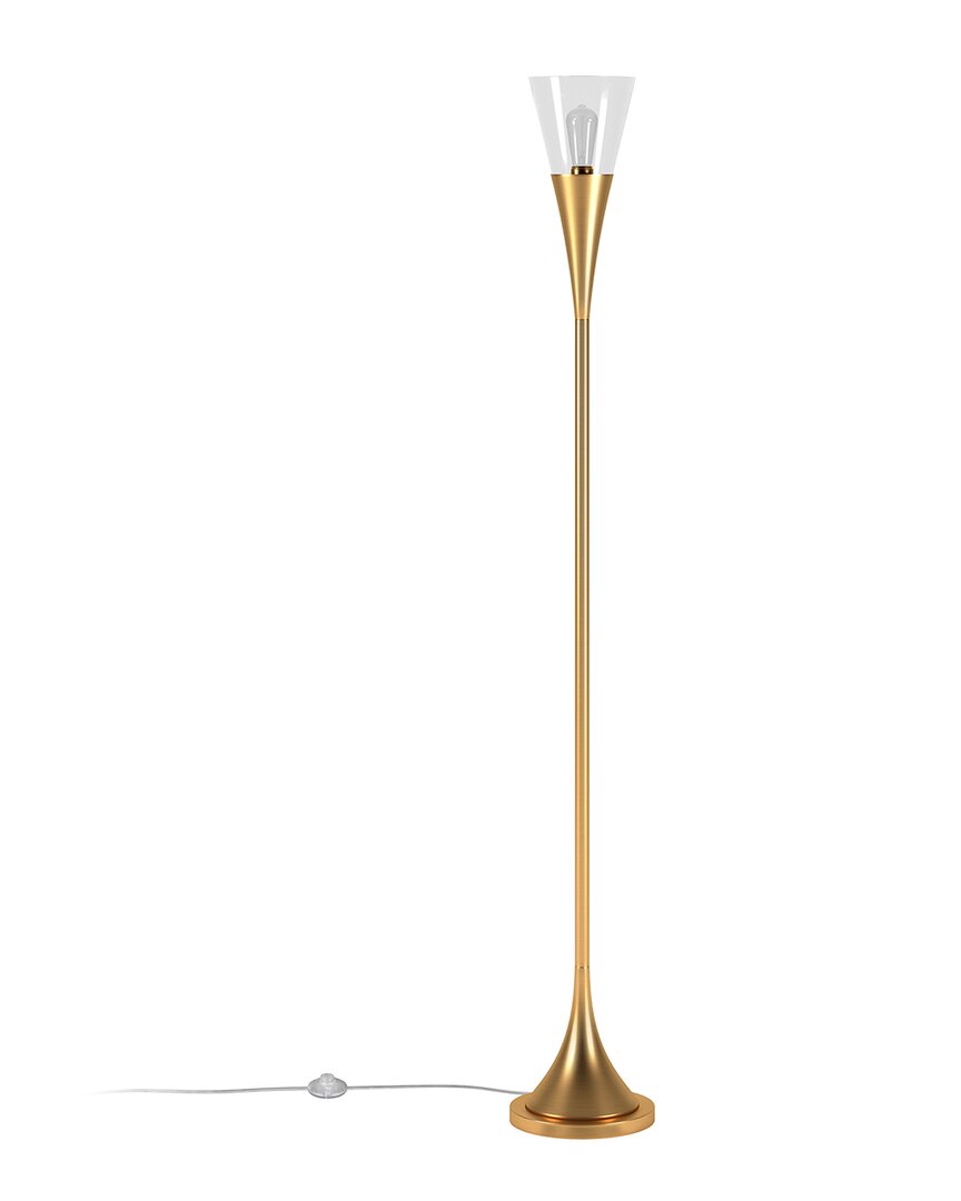 Abraham + Ivy Moura Brass Torchiere Floor Lamp With Clear Glass Shade In Gold