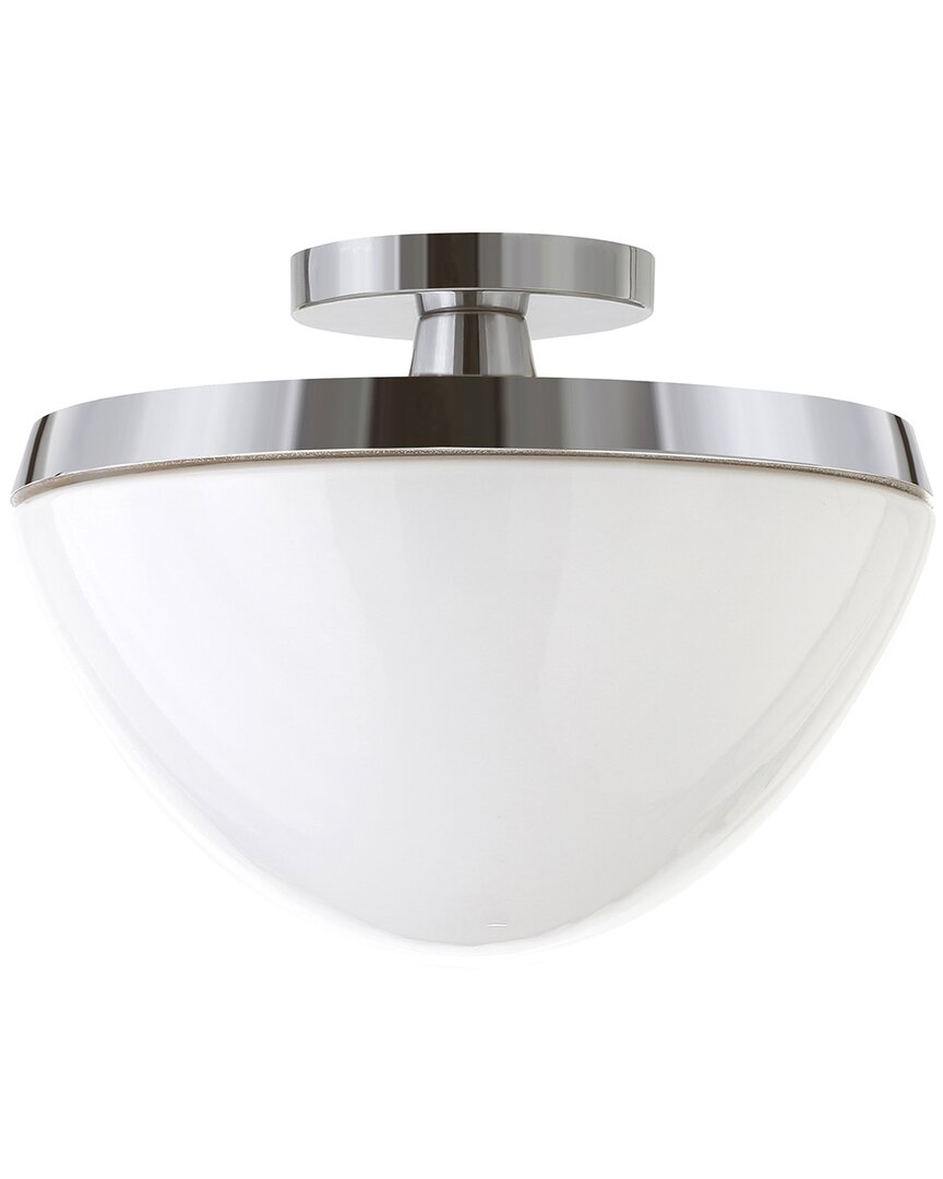 Abraham + Ivy Durant Polished Nickel Semi Flush Mount Ceiling Light With White Milk Glass In Silver