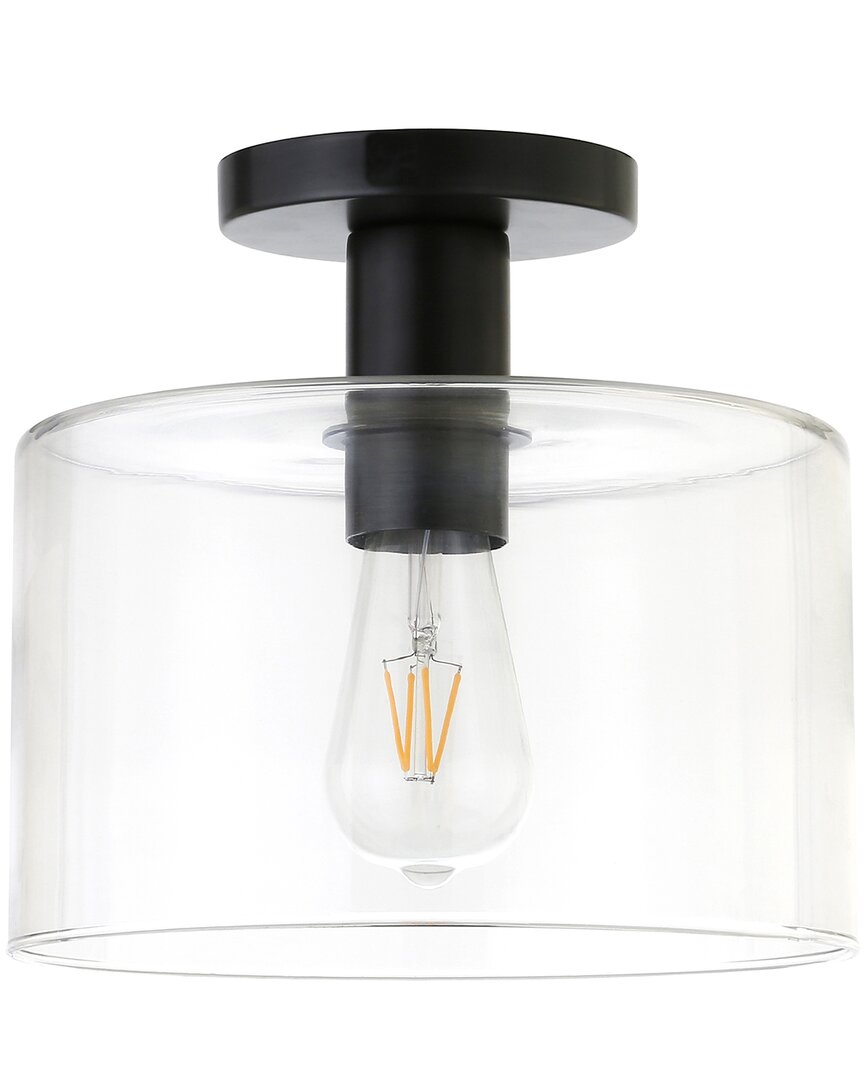 Abraham + Ivy Henri Matte Black Semi Flush Mount Ceiling Light With Clear Glass Shade