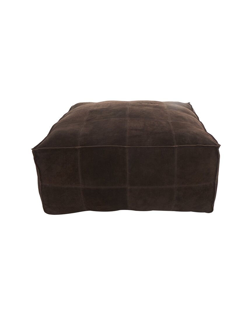Peyton Lane Leather Low Profile Square Pouf With Patchwork Design In Brown