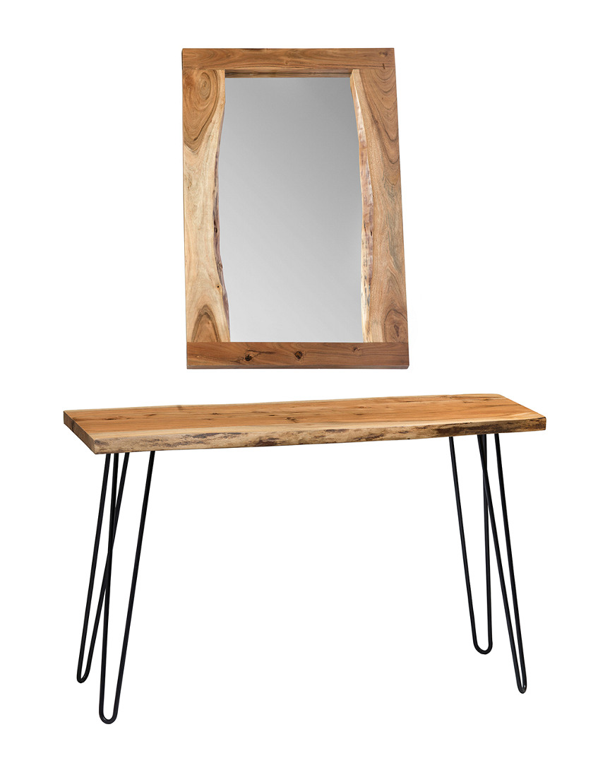 Alaterre Hairpin Natural Live Edge Media Console & 36in Mirror Set
