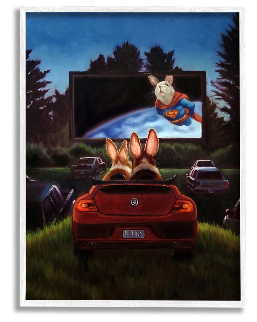 Stupell Romantic Bunny Movie Drive-in Framed Giclee Wall Art By Lucia Heffernan