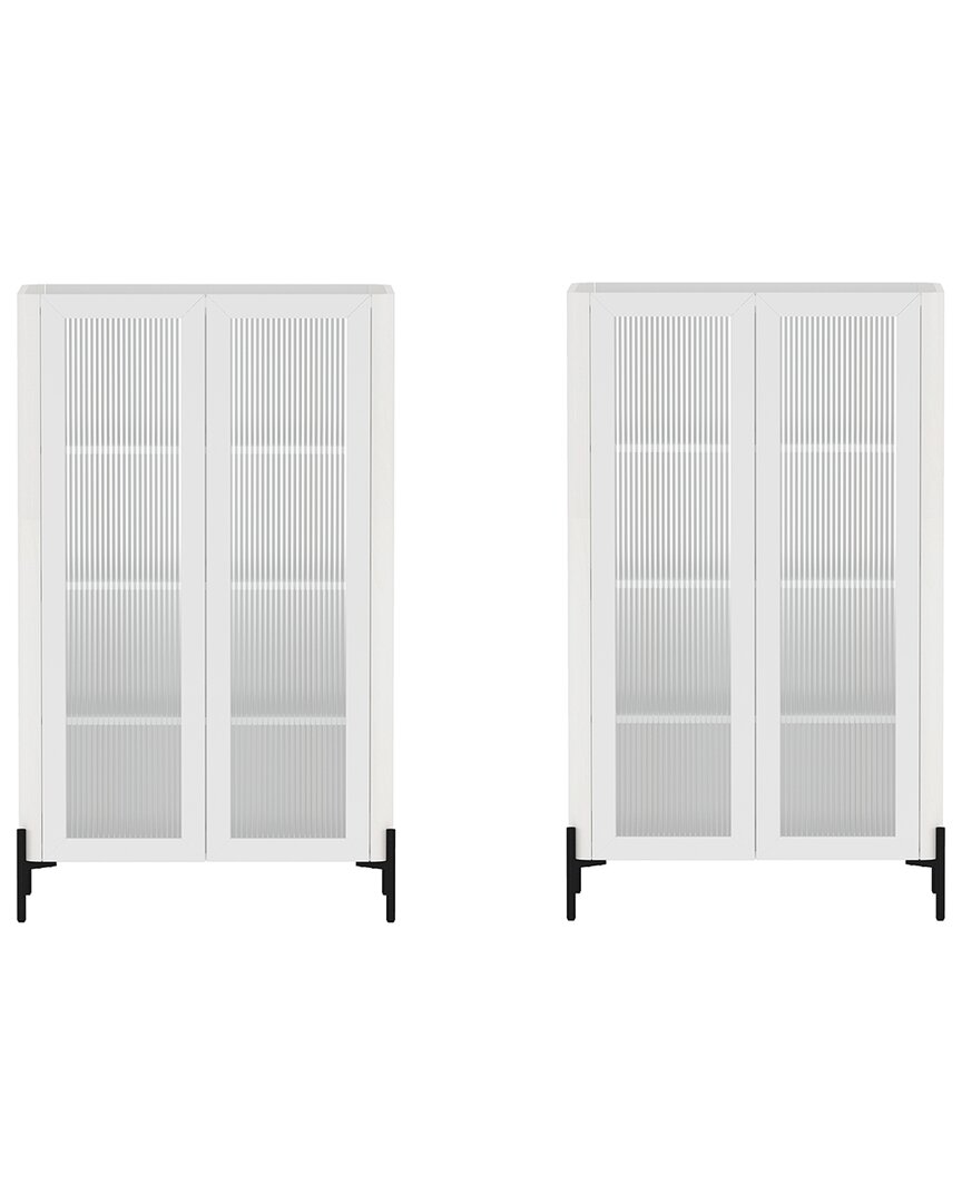 Manhattan Comfort Modern Abbey Décor Ribbed Tempered Glass Cabinet In White